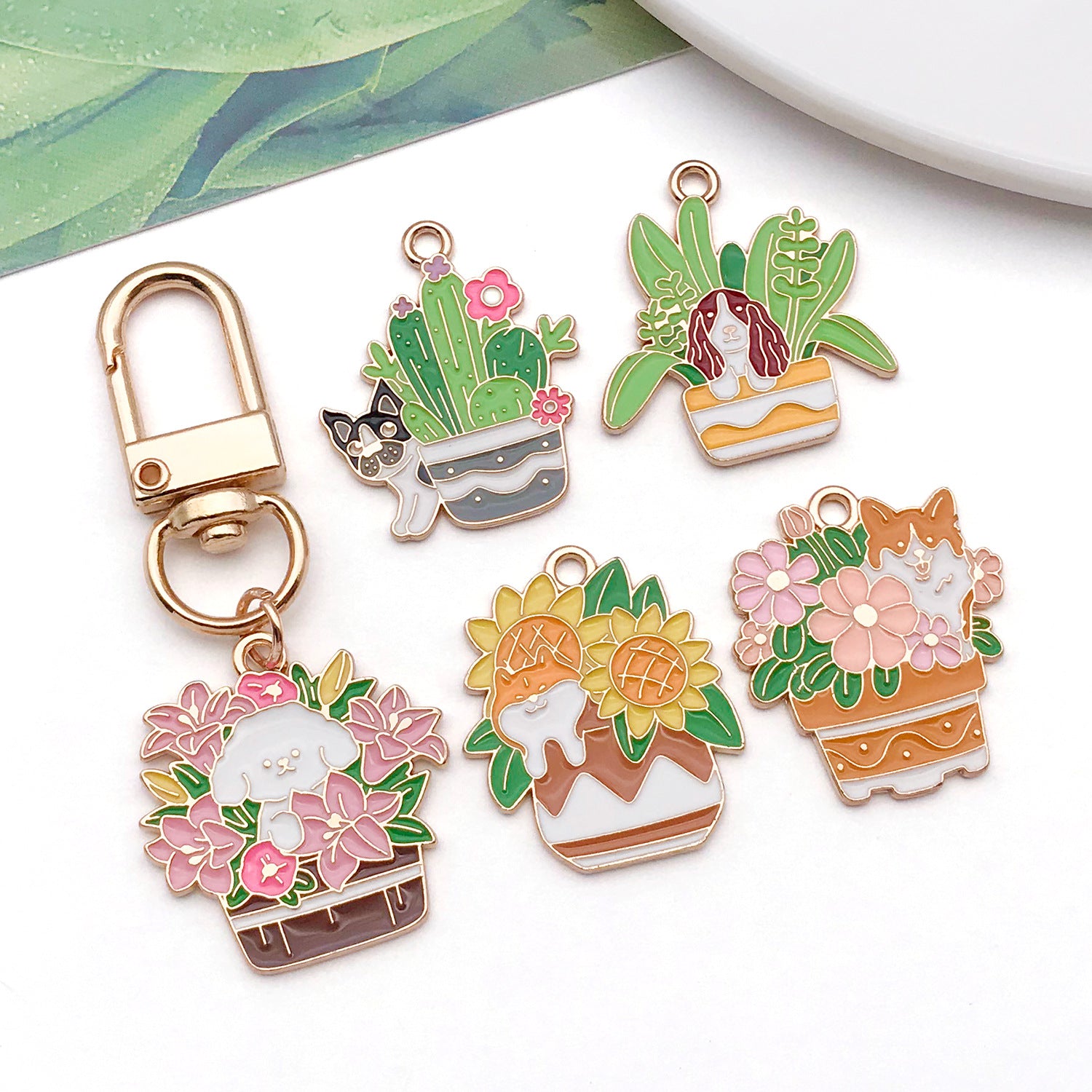 Zinc Alloy Potted Dog charm pendant for DIY earring necklace jewelry making