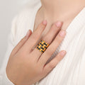 Wide Basket Weave Enamel Rings Gold Steel White Black Metal view 9