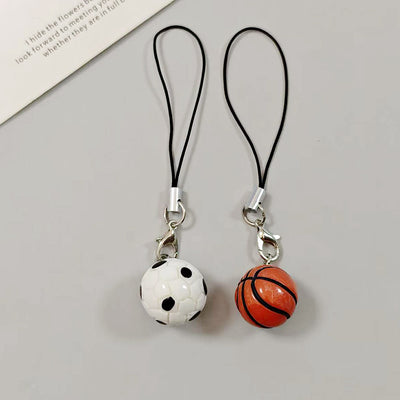 Main product view of basketball and Soccer Ball Phone Strap Charms in Silver Tone