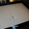 Silver Rhinestone Bow Choker Necklace Dual Drop Tassels view 4