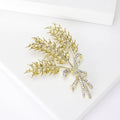 Gold Crystal Wheat Bouquet Brooch Pin With Tied Stems view 4