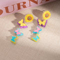 Sunflower and Multicolor Butterfly Cascade Stud Earrings view 3