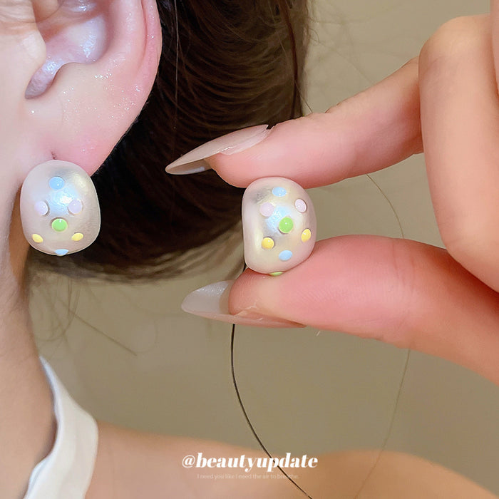 Pearlescent Oval Multicolor Dot Stud Earrings Fashion Jewelry