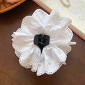 White Eyelet Fabric Flower Hair Claws Pearl Black Bow view 6