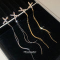 X Shaped Long Chain Threader Earrings in Two Colors view 4