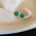 Green Enamel Clover Flower Stud Earrings And Open Ring view 1