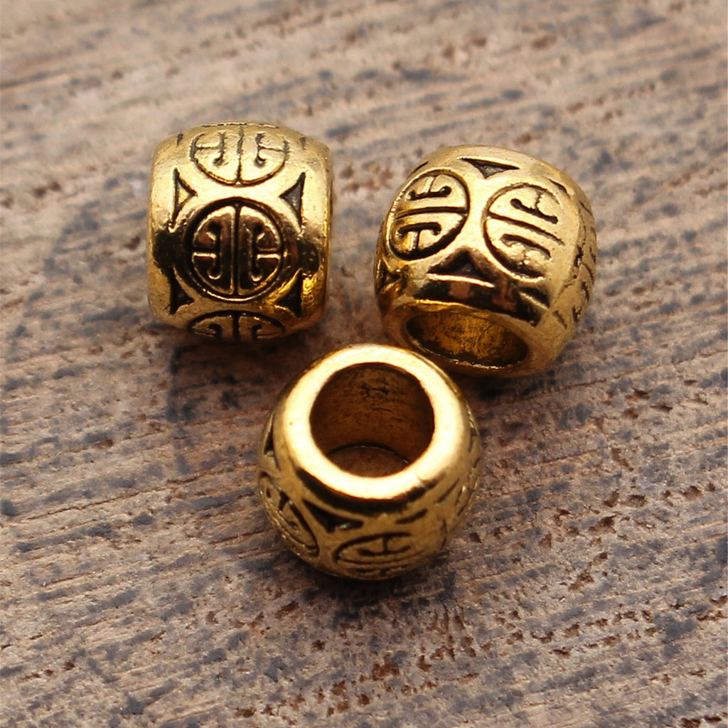 6.1x6.1x5mm 0.48g Multicolor Zinc Alloy Chinese Coin Symbol Large Hole Spacer Beads for Bracelet DIY Jewelry