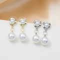 Gold and Silver Pearl Look Round Drop Stud Earrings view 1