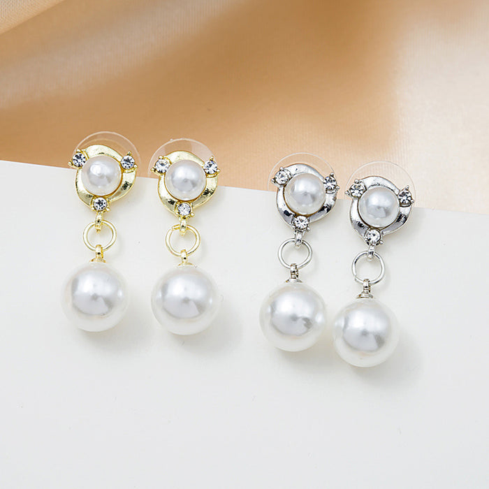 Gold and Silver Pearl Look Round Drop Stud Earrings