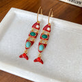 Colorful Articulated Fish Drop Earrings In Red Black And Blue view 6
