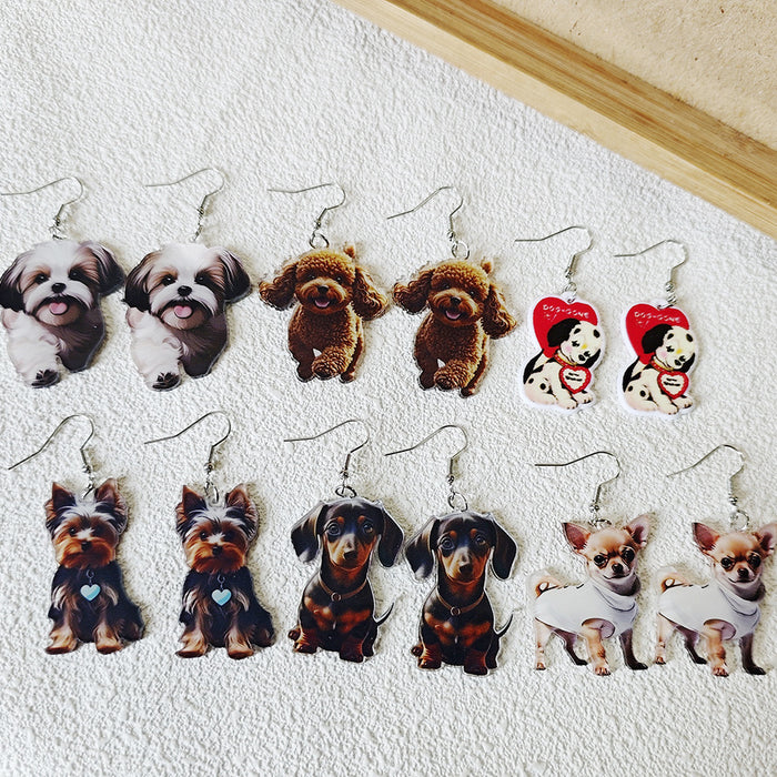 Acrylic Double-Sided Dog Print Dangle Earrings 6 Styles