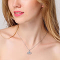 Silver Lotus Pendant Necklace Blue Marquise Center Stone view 3