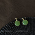 Mint Green Round Disc Drop Stud Earrings Gold Posts view 4