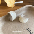 Silver Tone White Textured Shell Hoop Earrings Fashion Jewelry view 4
