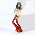 Gold Enamel Dancing Lady Brooch Rhinestone Figure Pin view 3