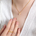 Gold Square Stone Pendant Necklace Pink Clear Blue Red view 7