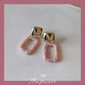 Gold Square Stud Pink Enamel Open Geometric Drop Earrings view 4