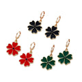 Gold Tone Five Petal Clover Enamel Huggie Earrings Three Colors view 5