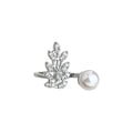Silver Crystal Wheat Leaf Pearl Open Adjustable Ring view 5