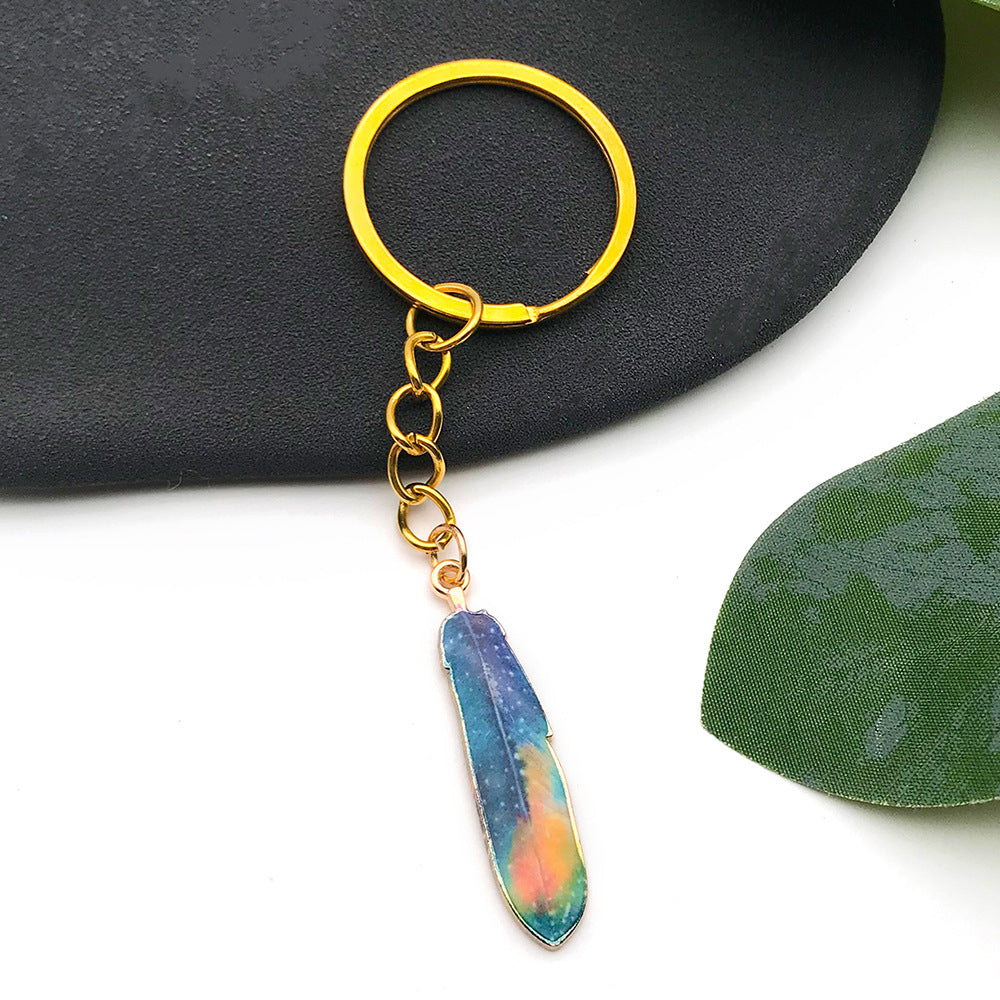 Printed Enamel Zinc Alloy Color Feather Charm Pendant for DIY Earring Keychain Jewelry