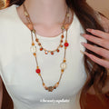 Layered Amber Red Bead Long Necklace 2 Gold Styles view 3