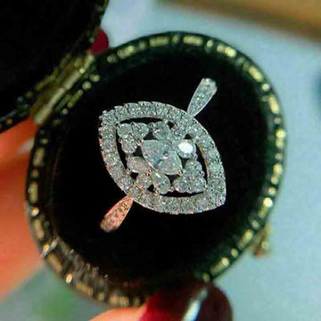 Silver Marquise Floral Halo Clear CZ Ring Sizes 6-10