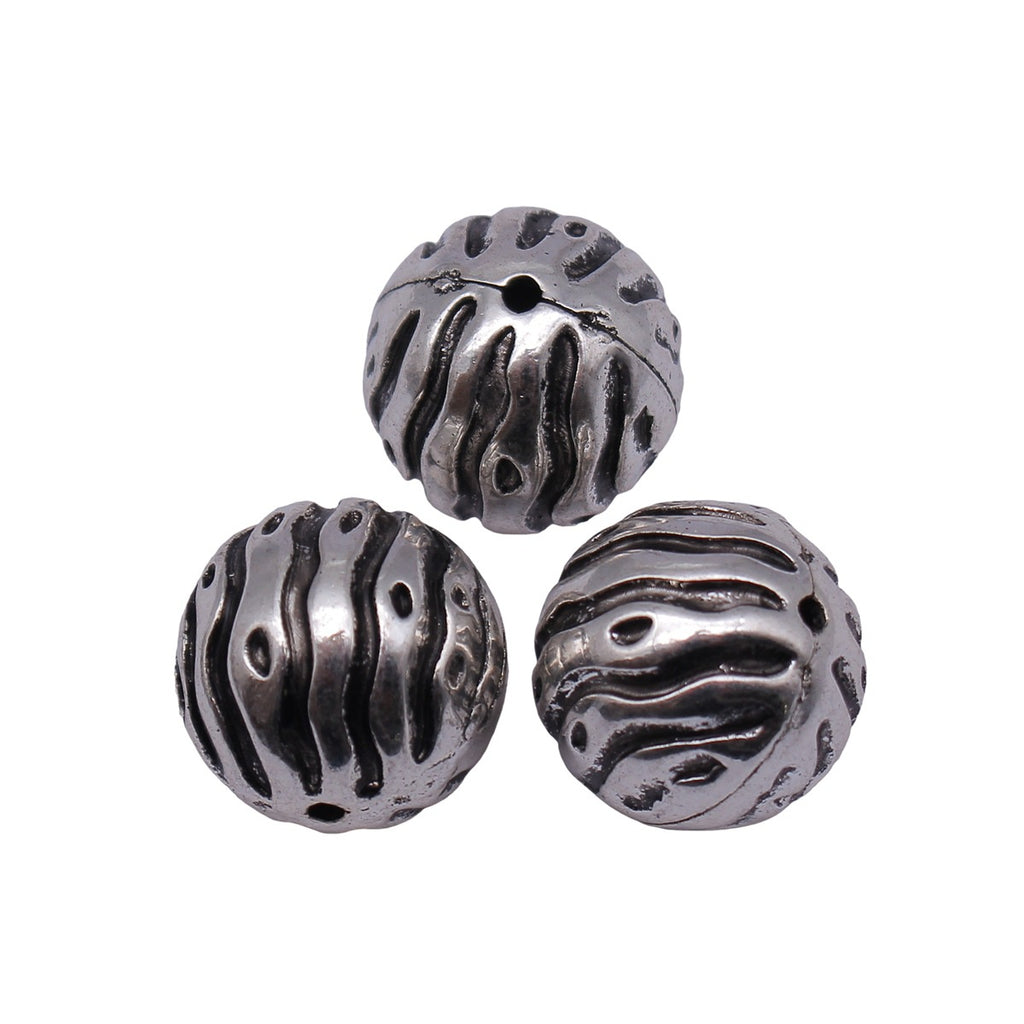 18x18x18mm 6.3g Antique Silver Zinc Alloy Wave Pattern Round Loose Metal Beads for DIY Jewelry Making