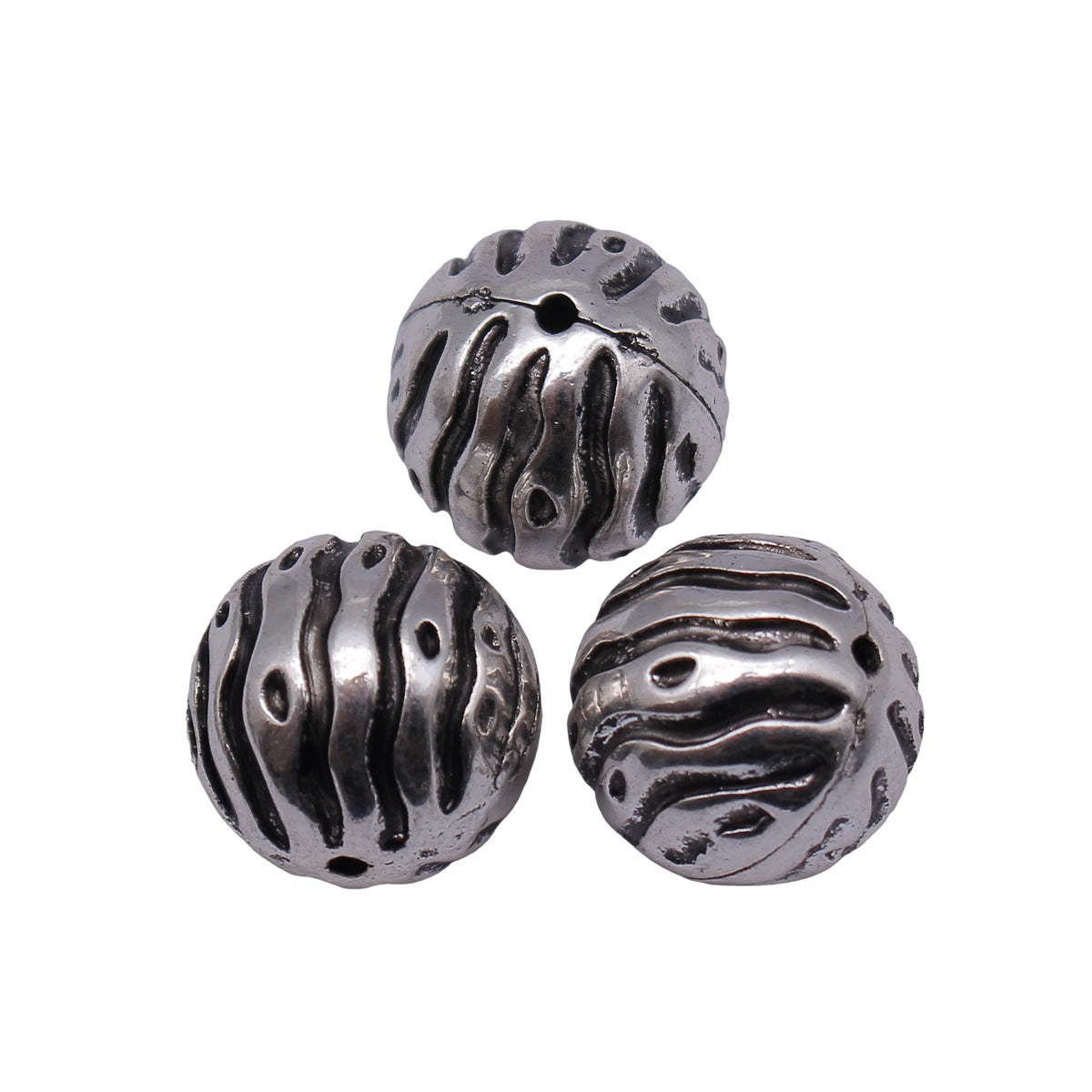 18x18x18mm 6.3g Antique Silver Zinc Alloy Wave Pattern Round Loose Metal Beads for DIY Jewelry Making