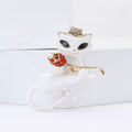 Enamel Cat Brooch Red Rhinestone Rose Hat Pin Black White view 4