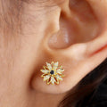 Gold Silver Daisy Flower Black Center Stud Earrings view 3