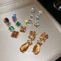 Gold Mixed Crystal Geometric Drop Earrings Decorative Jewelry view 3