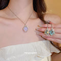 Wire Wrapped Pink Stone Pendant Necklace Silver Chain Drop view 2