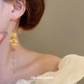 Yellow Floral Cluster Long Chain Tassel Hook Earrings view 3