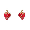 Red Enamel Strawberry Stud Earrings Gold Dots Crystal Leaves view 5