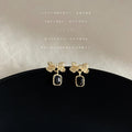 Gold CZ Bow Heart Pearl Leaf Cat Eye Stud Drop Earrings view 4