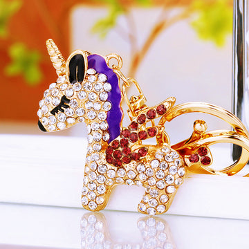 Full Crystal Unicorn Keychains in Pink Purple and Blue