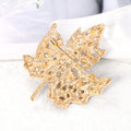 Yellow Gold Tone Maple Leaf Crystal Metal Brooch Pin view 5