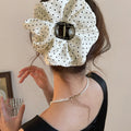 White Polka Dot Fabric Hair Claw Clip Large Scrunchie Style view 3