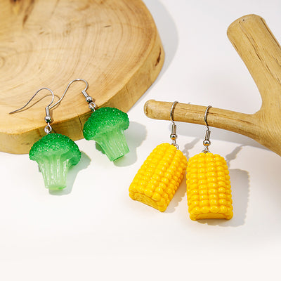 Primary supplied view of broccoli and corn novelty hook earrings