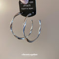 Silver Tone Wavy Outline Large Open Hoop Stud Earrings view 2