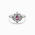 Openwork Lotus Frame Pear Stone Ring In Five Center Colors view 6