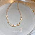 Apricot Shell Chip Crystal Bead Choker Necklace Gold view 3