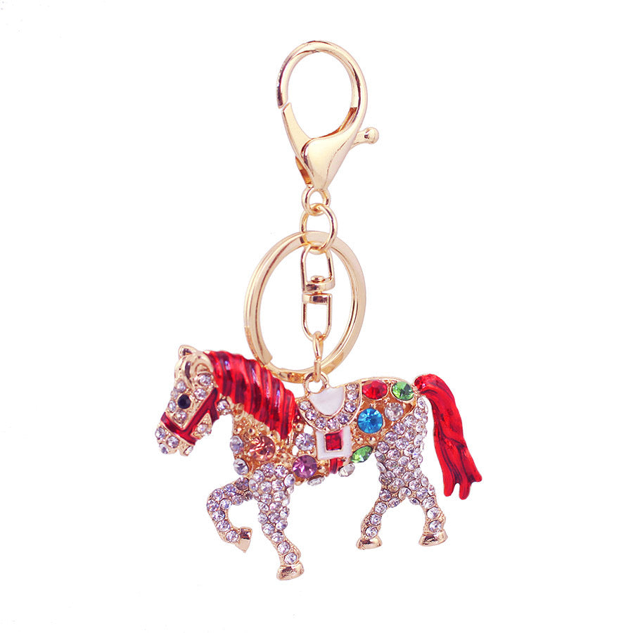Cute Cartoon Rhinestone Horse Zodiac Keychain Bag Charm