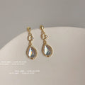 Gold-Tone Teardrop Glass Drop Earrings Clear CZ Accents view 4