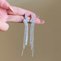 Crystal Crescent Tassel Drop Earrings with Distinctive Textured Details view 7