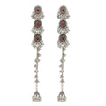 White Red and Blue Triple Medallion Jhumka Earrings view 5