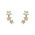 Gold Tone Three Clear Stone Curved Crawler Stud Earrings view 5