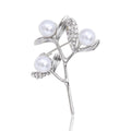 Gold Silver Three Pearl Branch Leaf Rhinestone Brooch view 2