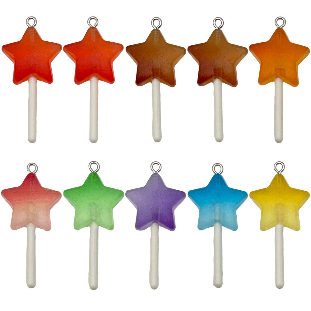 Glitter Resin Lollipop Heart Round Star Charm Pendant for Earrings Keychain DIY