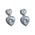 Silver Double Heart Halo Drop Stud Earrings Clear Zircon Stones view 5